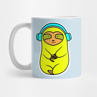 Happy Yellow Sloth With Headphones Mug